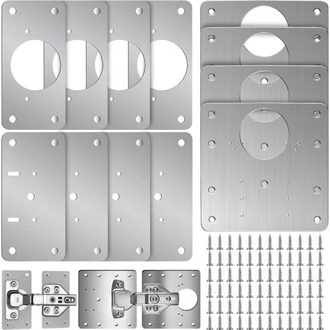 12 Pièces Plaque Reparation Charniere Porte avec Vis, Kit de Réparation Charnière Meuble, Pièce de Réparation de Plaque Latérale de Charnière, Reparation Charniere Porte Placard pour Armoires Meubles
