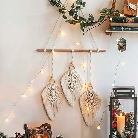 MINKUROW Macramè Appeso A Parete Boho Decor, Decorazioni Da Parete Tessuto Arazzo Foglia Piuma Arazzo Bohemien Decorazioni Intrecciate A Mano Per La Casa Soggiorno Camera Da Letto Replica (1/5)