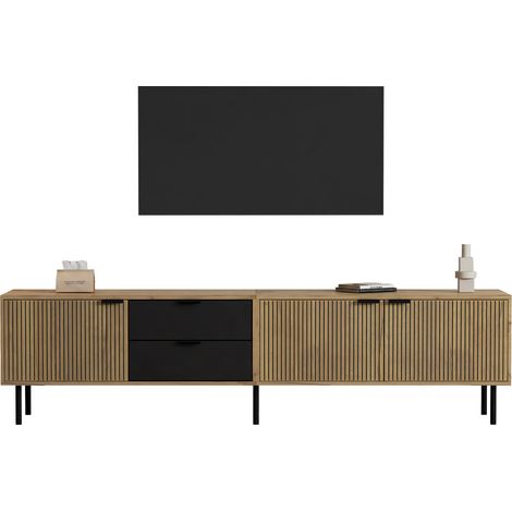 Meuble TV 208 cm avec 3 Tiroirs et Rangement,Console Média Moderne en Panneaux de Particules, Support Télévision jusqu'à 85 Pouces (1/5)