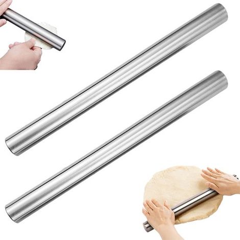 Set di 2 mattarelli in acciaio inox, mattarello cavo in acciaio inox per dolci e pizza, mattarello robusto, facile da usare (1/5)