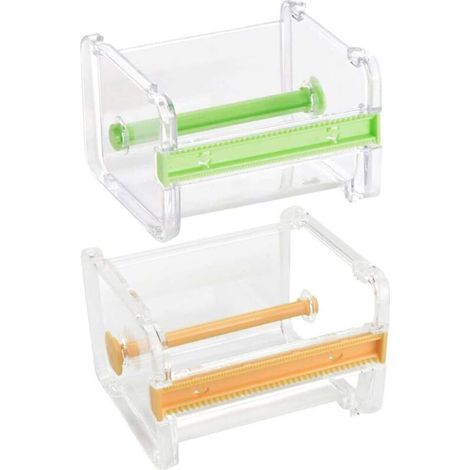 JSSEVN - Set of 2 transparent adhesive tape dispensers, sticky paper dispenser, 10.3 x 9.1 x 7.1 cm (1/4)