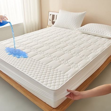 Coprimaterasso + 2 federe, strato in TPU per un utilizzo impermeabile e traspirante, per materassi fino a 28 cm di spessore, motivo a rombi (1/5)