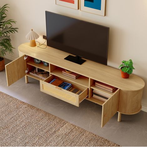 Modernes TV-Lowboard 180 cm Weiß mit Stauraum und Kabelmanagement (1/5)