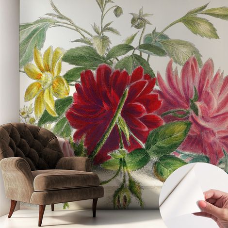 Selbstklebend Tapete - abwaschbar - Raumgestaltung Schlafzimmer Wohnzimmer Tapete Blumenstrauß 250x250 cm (1/5)