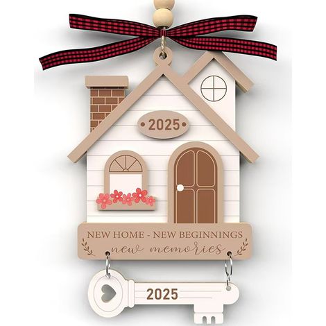 Ornement Maison - Bois Naturel - Pour Cadeau D'emménagement - Décoration Intérieure Et Arbre De Noël - 1 Pièce (1/5)