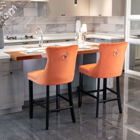 MEUBLIV Barhocker 60x50x103 cm Orange – gesteppte Rückenlehne, 2er-Set (1/5)