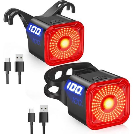 Confezione da 2 fanali posteriori per bicicletta, con display a LED, ricaricabili tramite USB-C, 6 modalità di illuminazione, impermeabili IP55, ideali per la guida notturna, per bici da strada e moun (1/5)