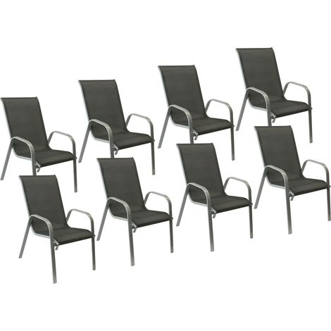 Happy Garden – Lot de 8 chaises de jardin MARBELLA en textilène gris – Structure en aluminium – Charge maximale 120kg – Hauteur d'assise 43cm