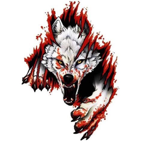 2Pcs Autocollant tête de loup 3D, autocollant 3D pour voiture, loup furieux, accessoire amusant pour moto, en PVC, 18 x 25 cm
