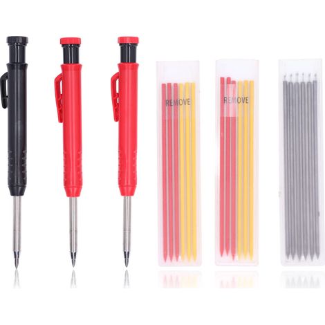 Solides Zimmermannsbleistift-Set mit roter, gelber und schwarzer Nachfüllmine, mechanisches Markierungswerkzeug für tiefe Löcher, komplettes Werkzeugset für Zimmerleute. (1/4)