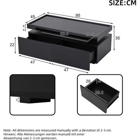 Table basse / Table de salon (avec éclairage LED) — dotée d'un design à deux tiroirs, d'une finition haute brillance et d'une esthétique moderne et minimaliste  une table d'appoint aux formes géométri (1/4)