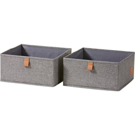 Lot de 2 Boîtes de rangement en tissu, Pliable, Lin gris chiné, 30x30x15 cm, Pour placard et commode (1/5)