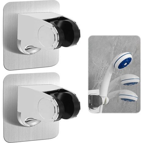2 PCS Support de Douche Sans Percage, Autocollant Support de Pomme de Douche, Support de Pommeau de Douche Universel Réglable (45°), Fixation 18 kg, Chrome, Installation Facile (1/5)