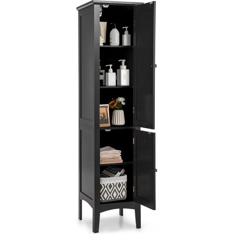 Goplus – Colonne de salle de bain 38x38x160cm – 5 étagères amovibles – Dispositif anti-basculement – Pieds surélevés pour humidité
