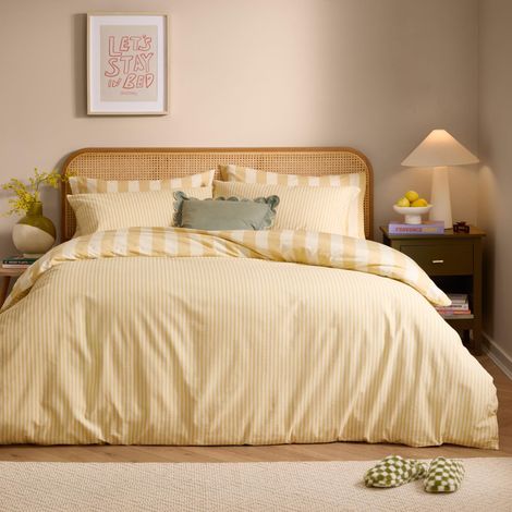 Parure De Couette Literie en Polycoton Réversible À Rayures Étroites Audacieuses Crème Anglaise Super King 260x220cm (1/5)