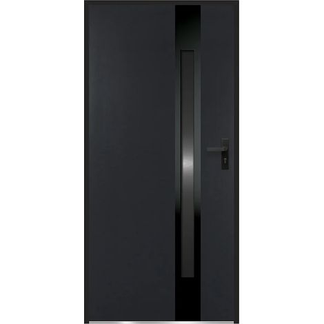 Porte d'entrée en acier pleine et inox H207 x L100 cm - verre fumé - anthracite et noir - épaisseur 68 mm - poussant gauche - BRAGA (1/4)