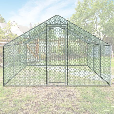 Swanew – Enclos poulailler 6x3 m en acier galvanisé – Treillis hexagonal PVC – Toit étanche résistant aux UV – Porte verrouillable pour sécurité