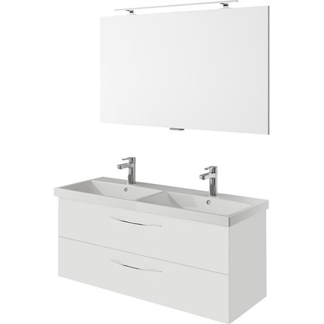 Badmöbel Set, 120cm breit, mit Doppelwaschbecken in weiß Glanz VILLATORO-66, B/H/T ca. 120/200/45 cm (1/5)