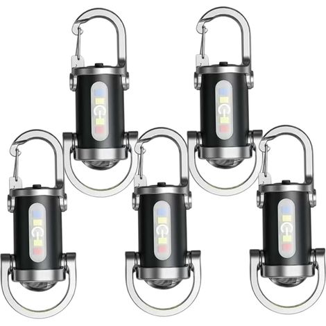 Jorzer .5PCS Lampe de poche porte-clés rechargeable 1200 lumens Mini lampe de poche porte-clés Chargeurs téléphone avec 7 modes d'éclairage - portable étanche (1/5)
