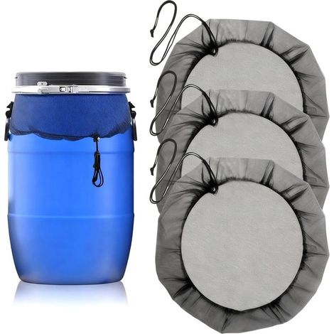 3 Pièces Noir Filet pour Citerne de Pluie, 60 cm Protection Citerne Pluie, Polyester Filet Recuperateur, pour Une Bouche Baril 50 cm Maximum (1/5)