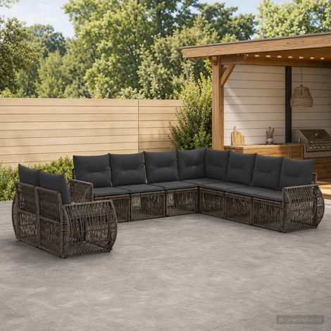 Set Divano da Giardino 9 pcs Grigio e Grigio Scuro polyrattan vidaXL (1/5)