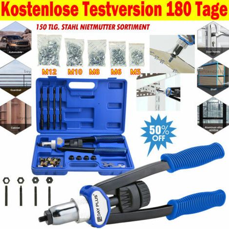 Pince à rivets professionnelle pince à rivets comprend 150 écrous à rivets M5 M6 M8 M10 M12 rivets
