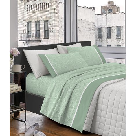 Completo Letto Lenzuola Matrimoniale Elegante,100% Cotone, Set Letto Due Piazze,Tinta Unita Lenzuolo sopra, sotto e Federe Con Bordo Applicato Soft Touch Misure Maxi Verde (1/4)