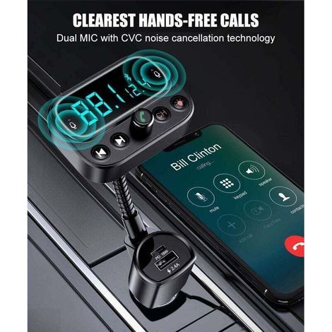 Transmetteur FM Bluetooth avec Dual Mic, [Une Clé pour Éteindre la FM] Kit Main Libre Voiture sans Fil avec 3 USB Ports (PD18W & QC3.0), 9 Couleurs LED Rétroéclairé, Soutien Clé USB/Sortie AUX (1/3)