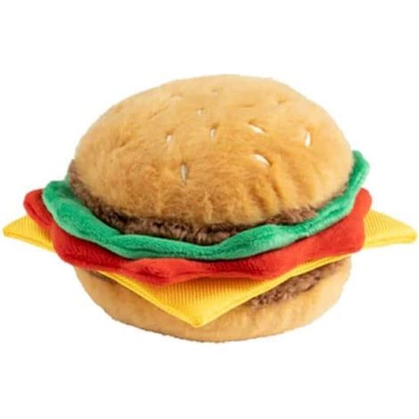 KOWOLL Peluche Hamburger au Bœuf pour chien - Douce, couinante et amusante pour jouer, rapporter et câliner