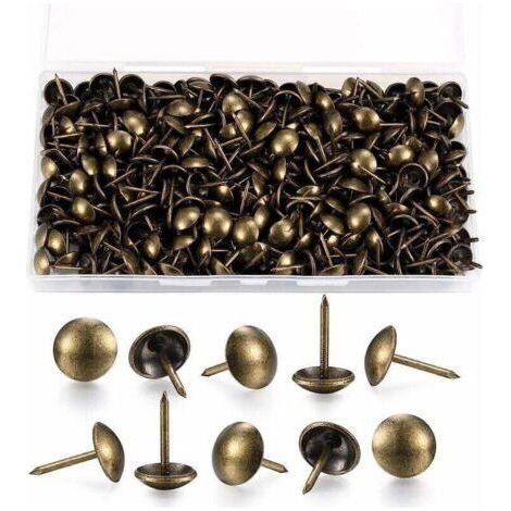 200 Pièces Clous de Tapissier, Clous Ameublement Décoratifs, Punaises de Tapisserie, Clous de Meubles en Laiton Antique avec Boîte en Plastique pour Fauteuil Canapé Meuble Objets en Bois - 11x1 (1/5)