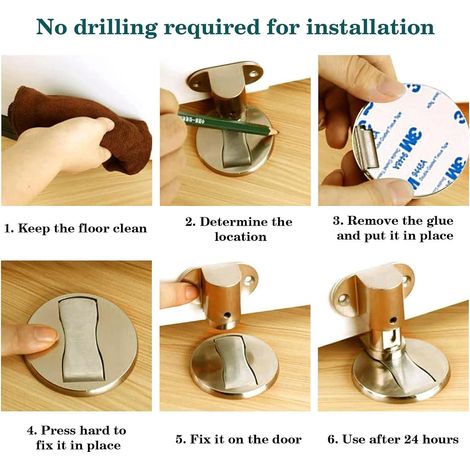 Set of 2 adjustable, powerful magnetic door stops with adhesive and screws, suitable for different types of doors (gold) (1/5)