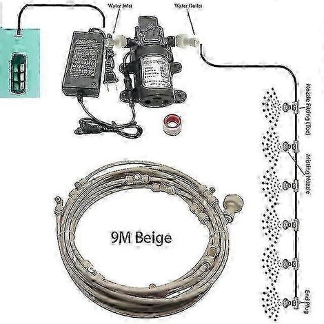 Système de brumisation avec pompe 5 L/min, kit de filtration et buses en laiton pour terrasses extérieures (6-18 m²) 9M Beige (1/4)
