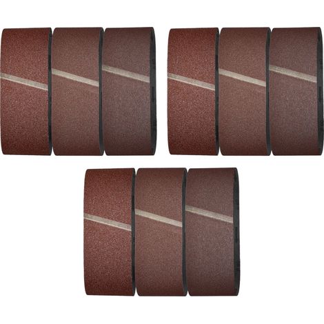 - Lot de 9 Bandes Abrasives pour Bois et Métal, pour Ponceuse à Bandes - Dimensions 100x610mm - Grain 40/80/120 - réf. 1890100 (1/5)