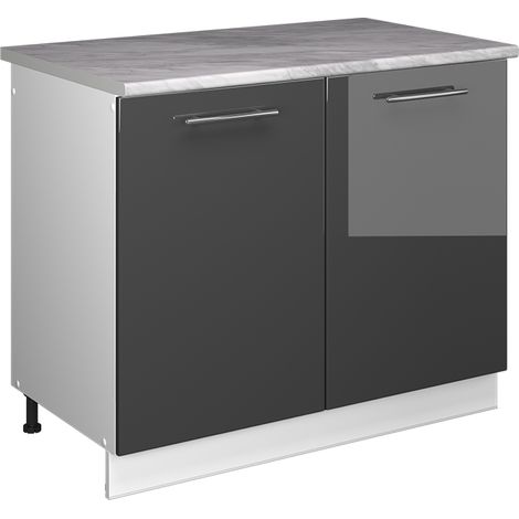 Spülenunterschrank Fame-Line, Anthrazit Hochglanz/Weiß, 100 cm, AP Marmor, Vicco (1/5)