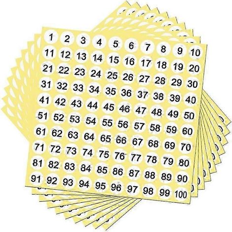 100 feuilles d'étiquettes autocollantes numérotées de 1 à 100, rondes, de 1 cm de diamètre. (1/5)