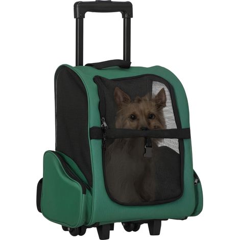 Sac à dos transport 2 en 1 chien chat avec roulettes et poignée télescopique 42x25x55 cm vert