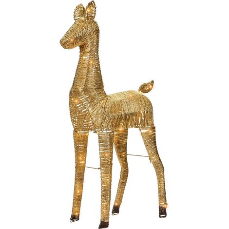 LED Decoration Reindeer Gold Iron and Paper Rope 110 cm Light Up Xmas Figure 92 LED Bulbs AKUREYRI