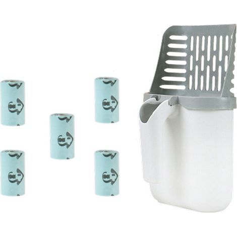 Pelle à Litière pour Chat avec Support, Poubelle à Litière pour Chat avec 60 Sacs, Poubelle Chat Litière Portable, Ramasse Crotte Chat de Grande Capacité (1/5)