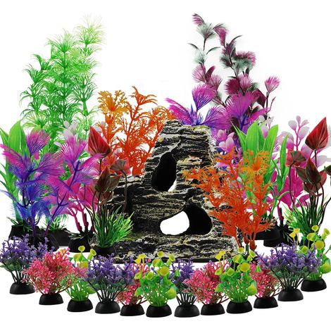 25 Pièces Artificielle Aquarium Decoration Plante et Rocher Polyrésine Grotte Ornement, Cachette Décoration pour Aquarium Poissons (1/5)