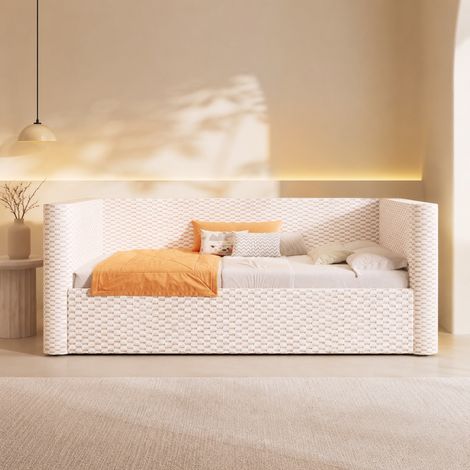Letto divano 90x200 cm in velluto beige con contenitore per camera FloraGrace (1/5)