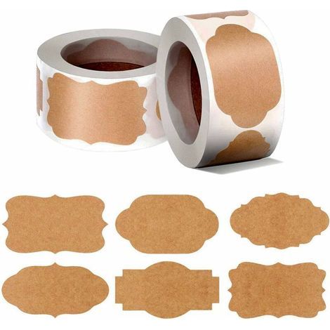 Étiquettes autocollantes en papier kraft, 600 étiquettes, autocollants pour le bureau et la cuisine, utilisables pour les dossiers, les bouteilles et les emballages cadeaux. (1/5)