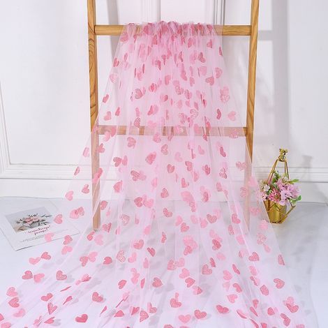 1 Stück elegante, rosafarbene Tülltischdecke mit Herzmuster, romantisches rosa-goldenes Herzmuster für Hochzeiten, Geburtstage, Tischläufer aus transparentem Netzstoff zur Dekoration (1/5)
