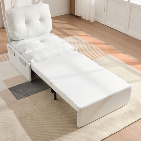 Canapé convertible Leinenstoff Weiß 81,5x92x90 cm, ausziehbar zur Liegefläche 80x165 cm (1/5)