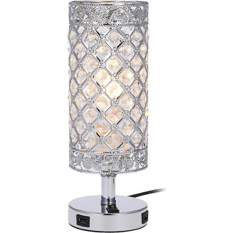 Lámpara de mesilla de noche moderna de cristal con dos puertos de carga USB, lámpara de escritorio para la decoración del dormitorio. (1/2)
