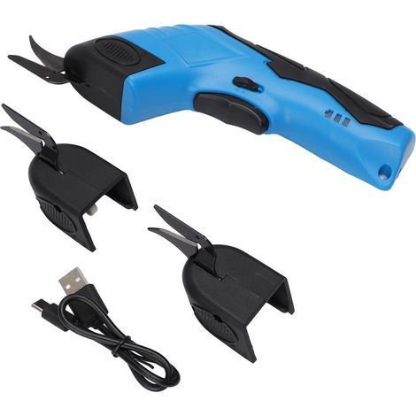 Ciseaux Électriques Sans, 4.2V Ciseaux Electrique Tissu Couture, Ciseaux Couture, 3 Lames Tranchantes (1pc Ciseaux à bouts en carbure de tungstène + 2pcs Ciseaux à bouts en alliage bleu) (1/4)