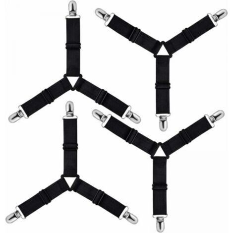 Triangle Fitted Sheet Fasteners Adjustable, Fastening Straps for Bedding, Bed Sheet, Ironing Board Cover, Mattress, Sofa (Black, Set of 4) (1/5)