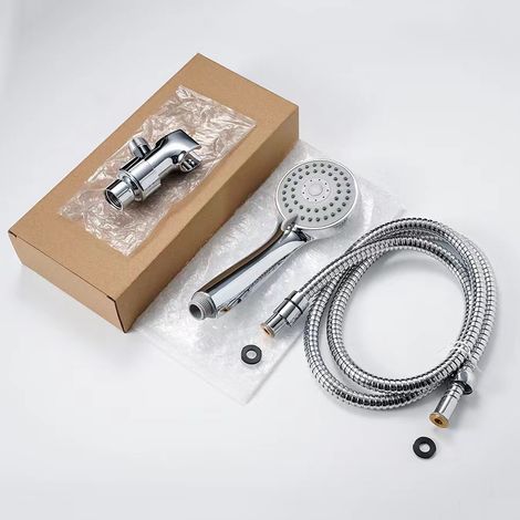 Douchette ronde avec pommeau de douche à triple fonction et interrupteur à palette (douche + flexible de 1,5 m + support de suspension) (1/5)