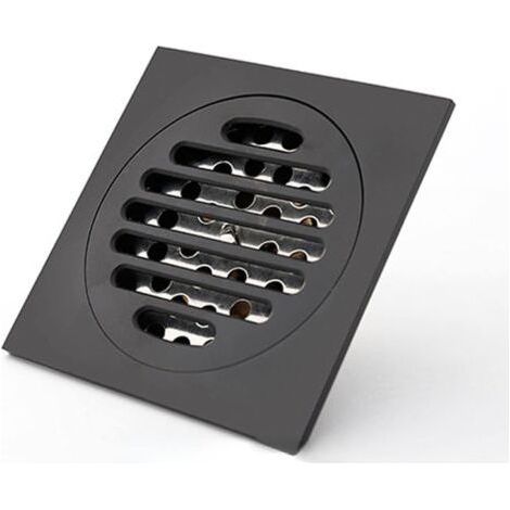 Matte Black Brass Square Shower Drain Odor Proof, 10cm Bathtub and Shower Drain Grate, Shower Drain, Hair Trap, Outdoor Shower Drain Cover (1/4)
