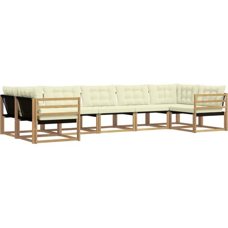 Conjunto de sofás de exterior con cojín 7 pcs Blanco y Crema vidaXL (1/5)
