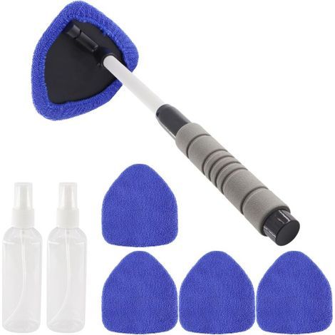 Nettoyage Pare Brise Kit avec 4 Tampons Microfibres et 2 Vaporisateurs de 100ml, Extensible Nettoyant Pare Brise Interieur, Convient pour le Nettoyage des Vitres, Bleu (1/5)